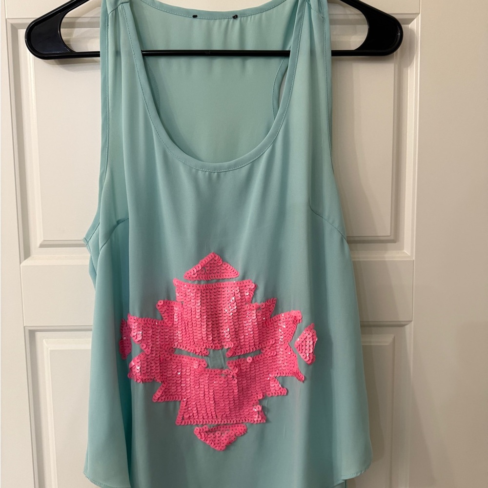 Pink and Blue Sleeveless Top